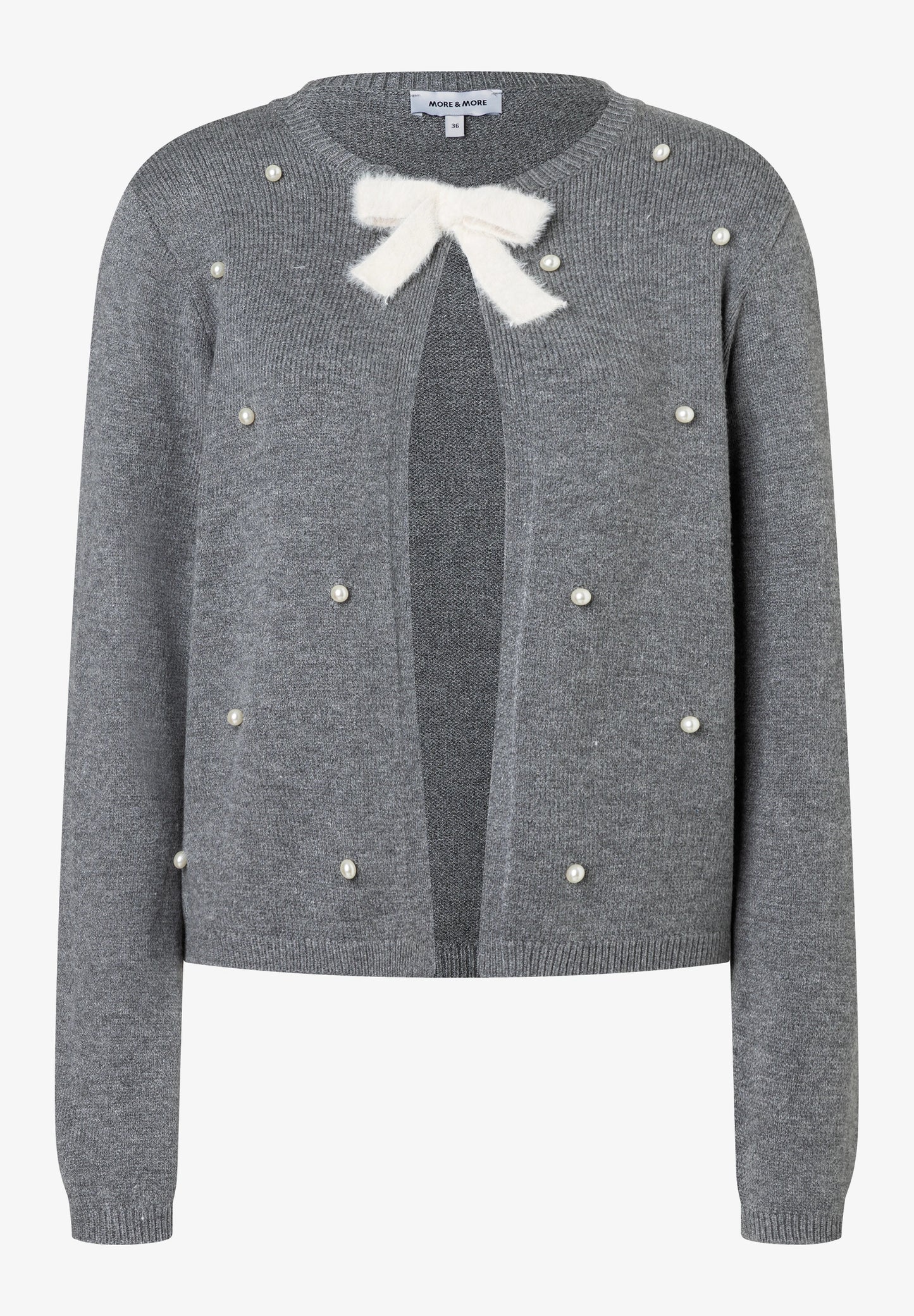 51111200 MORE&MORE - Cardigan with Bow and Pearls 0740 warm grey