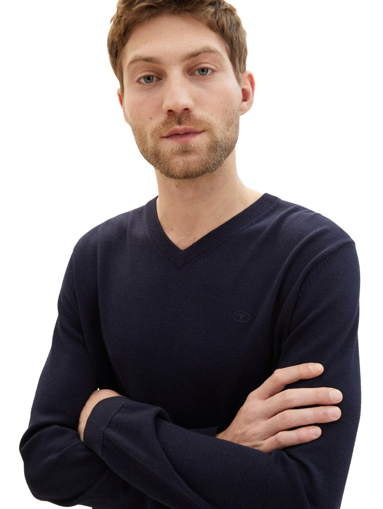 1038427 TOM TAILOR men - V-Ausschnitt Pullover 13160 navy
