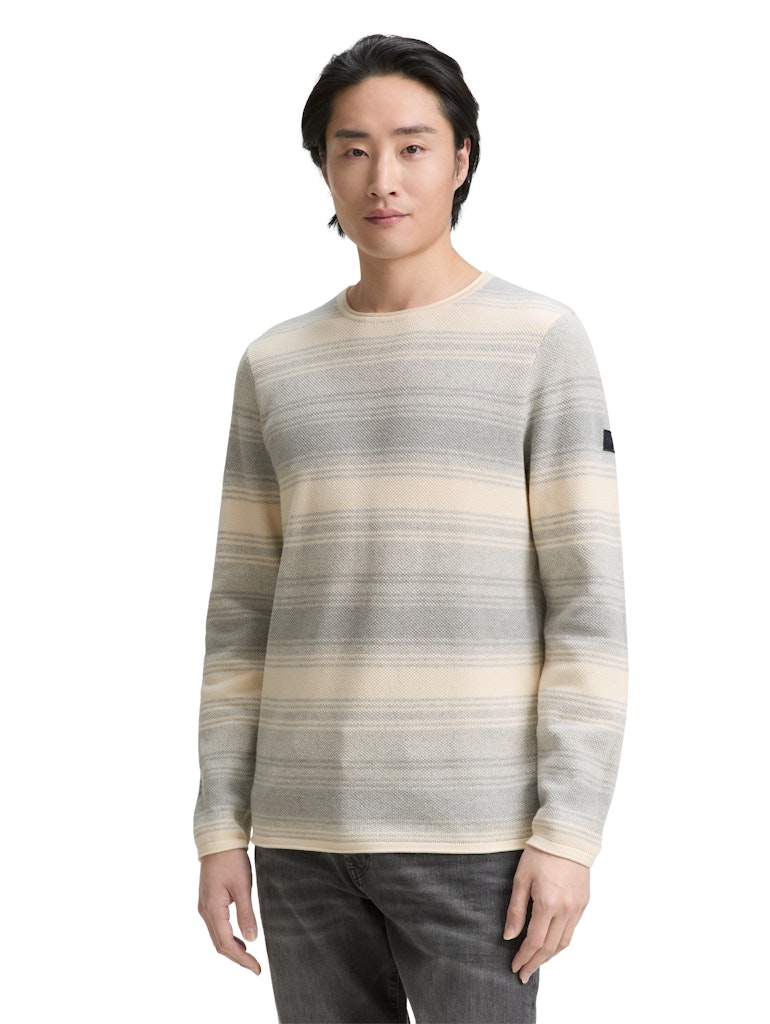 1048259 TOM TAILOR men - Gestreifter Pullover mit gerollten Saumkanten