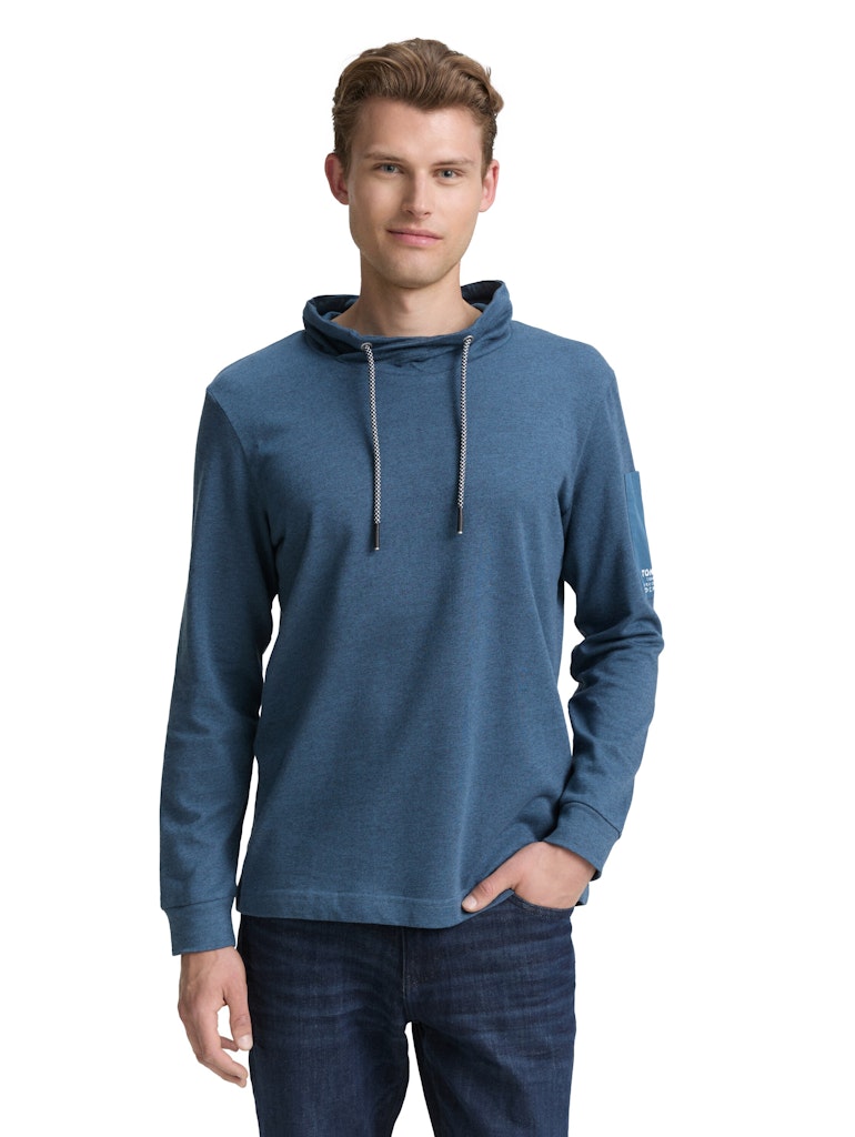 1047814 TOM TAILOR men - Longsleeve mit Kordelzug am Schalkragen
