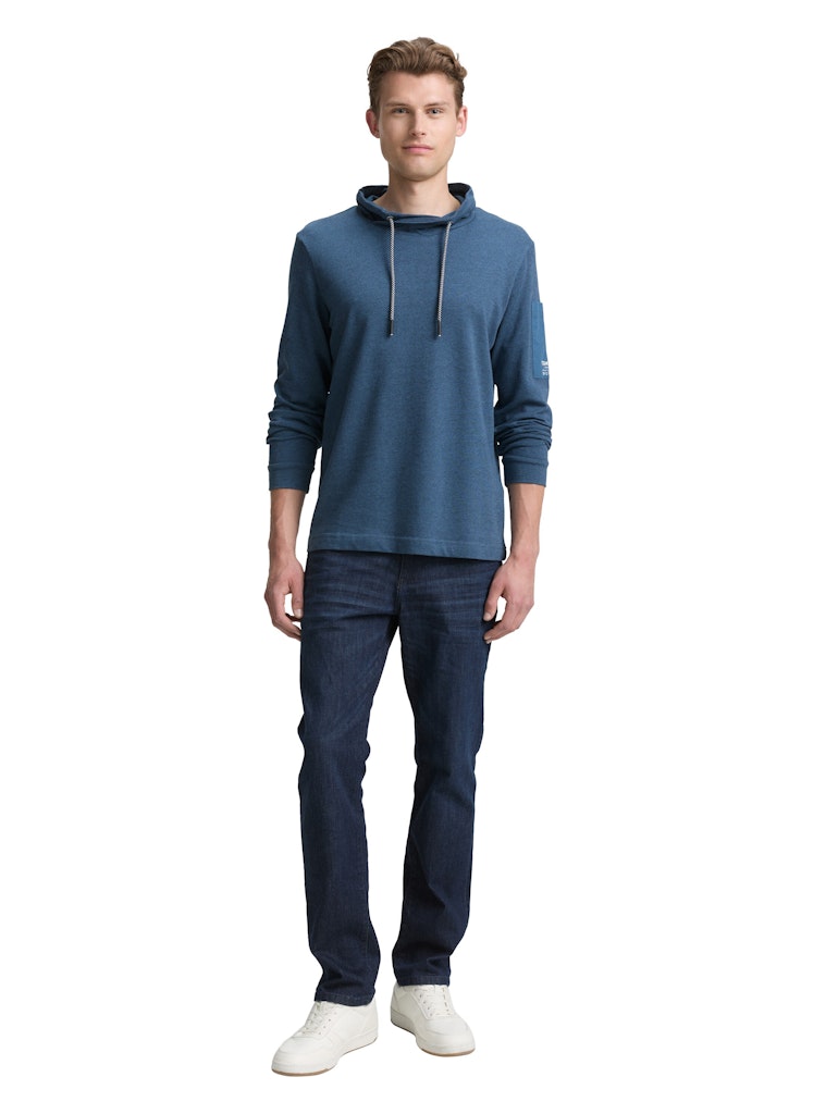 1047814 TOM TAILOR men - Longsleeve mit Kordelzug am Schalkragen