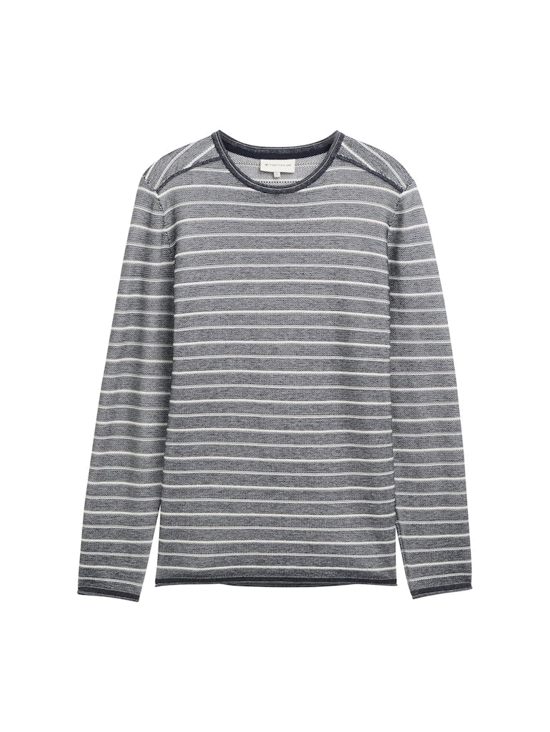 1048709 TOM TAILOR men - Strickpullover mit Rundhalsausschnitt 39199 offwhite navy stripe