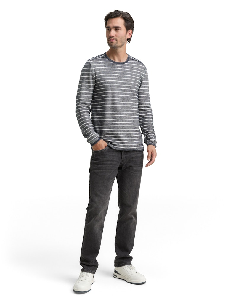 1048709 TOM TAILOR men - Strickpullover mit Rundhalsausschnitt 39199 offwhite navy stripe