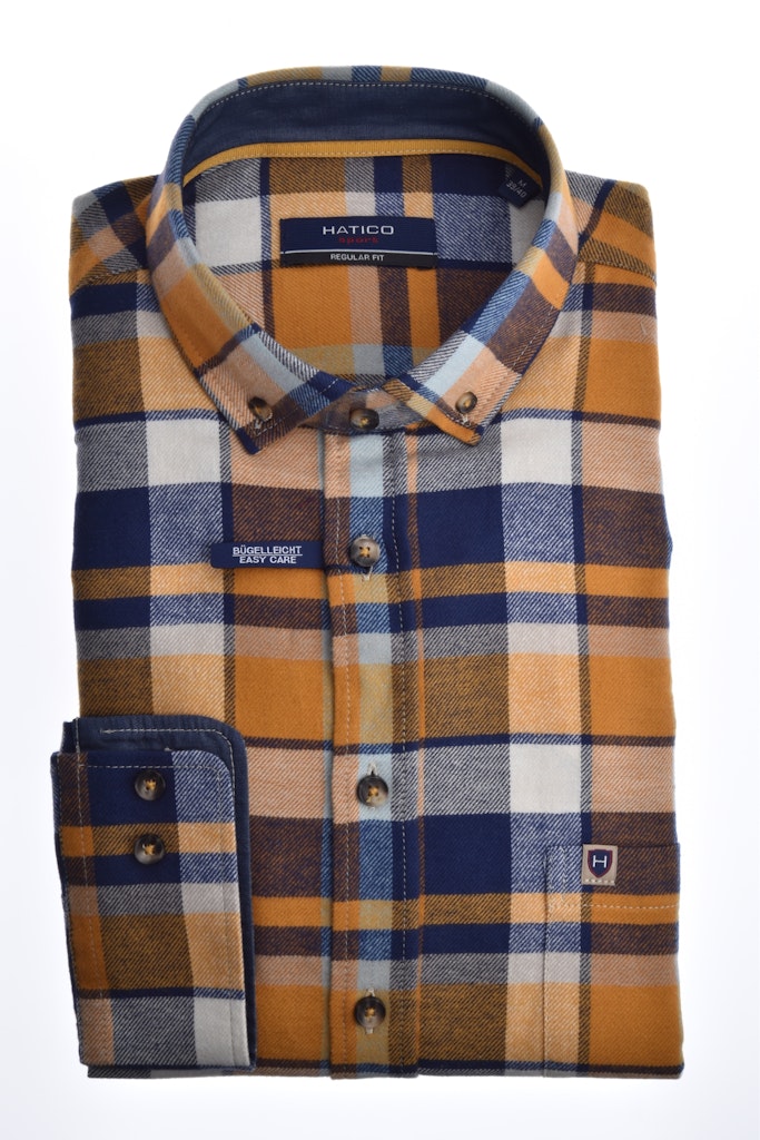 E20008-31201 HATICO - Hemd Regular Fit 555 karo dunkelgelb
