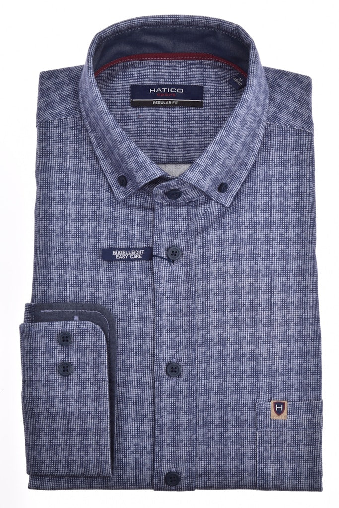 E20040-31202 HATICO - Hemd Regular Fit Langarm 173 druck mittelblau