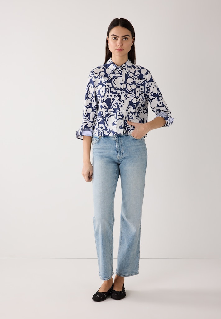 61022055 MORE&MORE - Cropped Poplin Print Blouse 2373 mix twotone