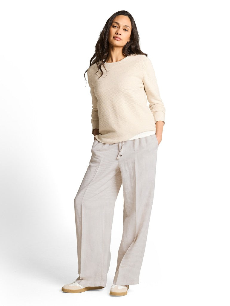1050573 TOM TAILOR wmn - Loose Fit Hose mit Leinenanteil 40073 taupe white irregular stripe