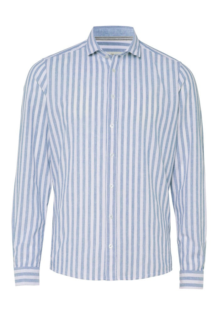 E31515-51701 PURE- Casual Hemd Langarm 163 mittelblau-weiß