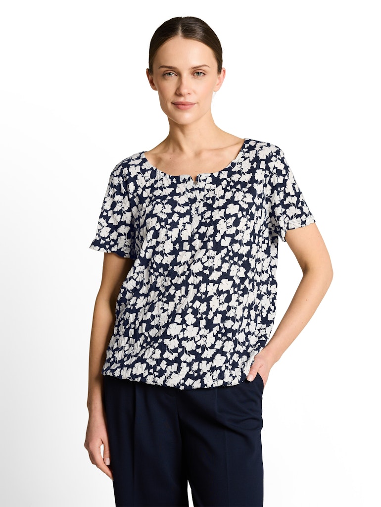 1050422 TOM TAILOR wmn - Crinkle T-Shirt mit Muster 39735 blue ginkgo minimal
