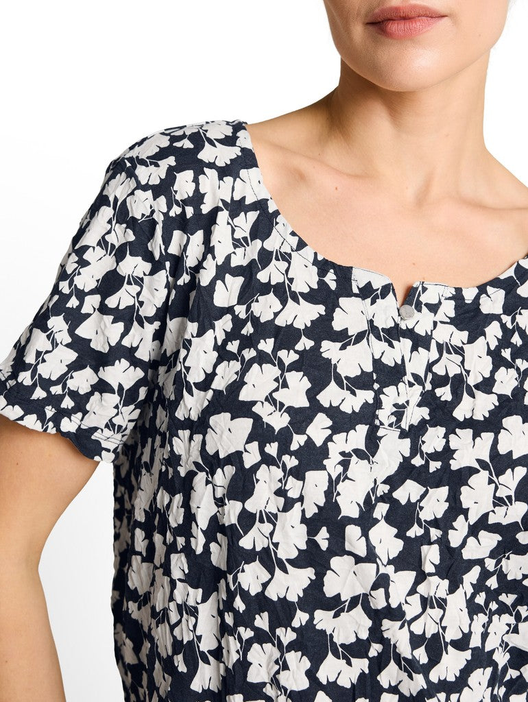 1050422 TOM TAILOR wmn - Crinkle T-Shirt mit Muster 39735 blue ginkgo minimal