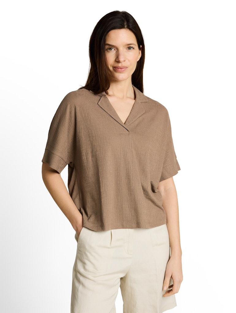 1050475 TOM TAILOR wmn - Loose Fit T-Shirt mit Reverskragen 36516 taupe grey