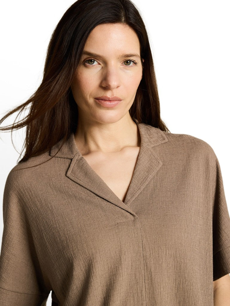 1050475 TOM TAILOR wmn - Loose Fit T-Shirt mit Reverskragen 36516 taupe grey
