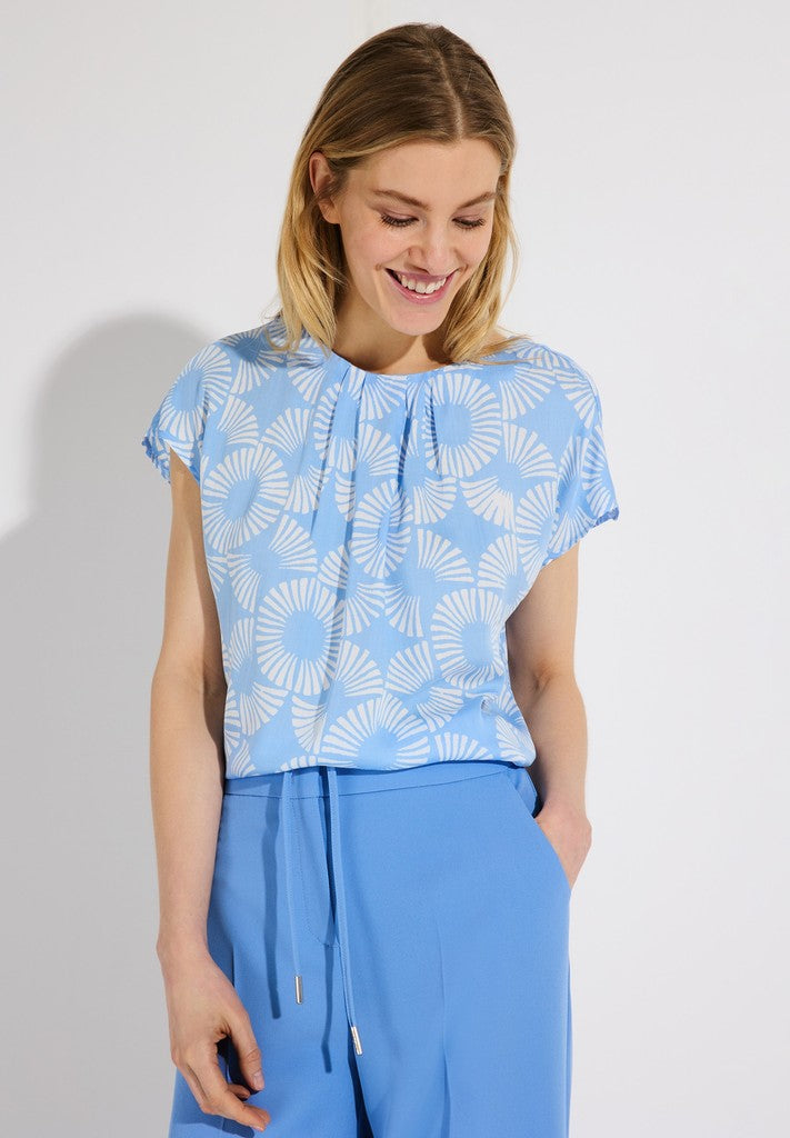 61812484 MORE&MORE - Flower Printed Blouse 2319 fresh skyblue offwihite