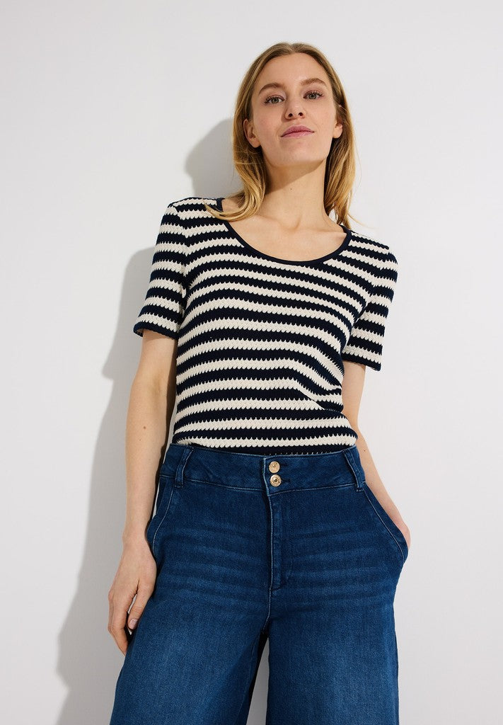 61030017 MORE&MORE - Shirt with Structure and Stripes 2041 placed stripes