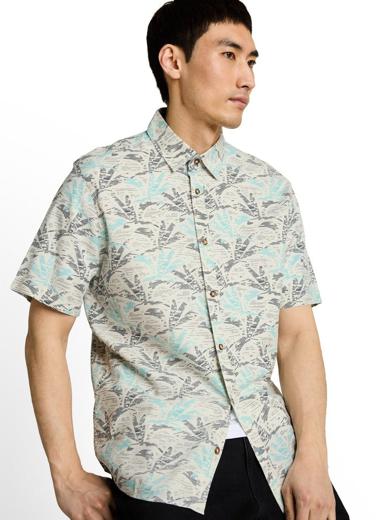 1049605 TOM TAILOR men - Halbarmhemd 39713 off white navy palm design