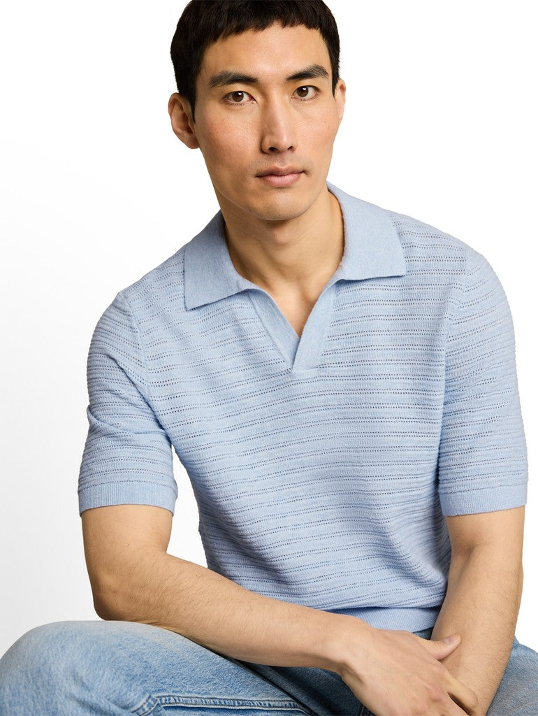 1051019 TOM TAILOR men - Strick-Poloshirt mit Leinenanteil 40155 light blue grey melange