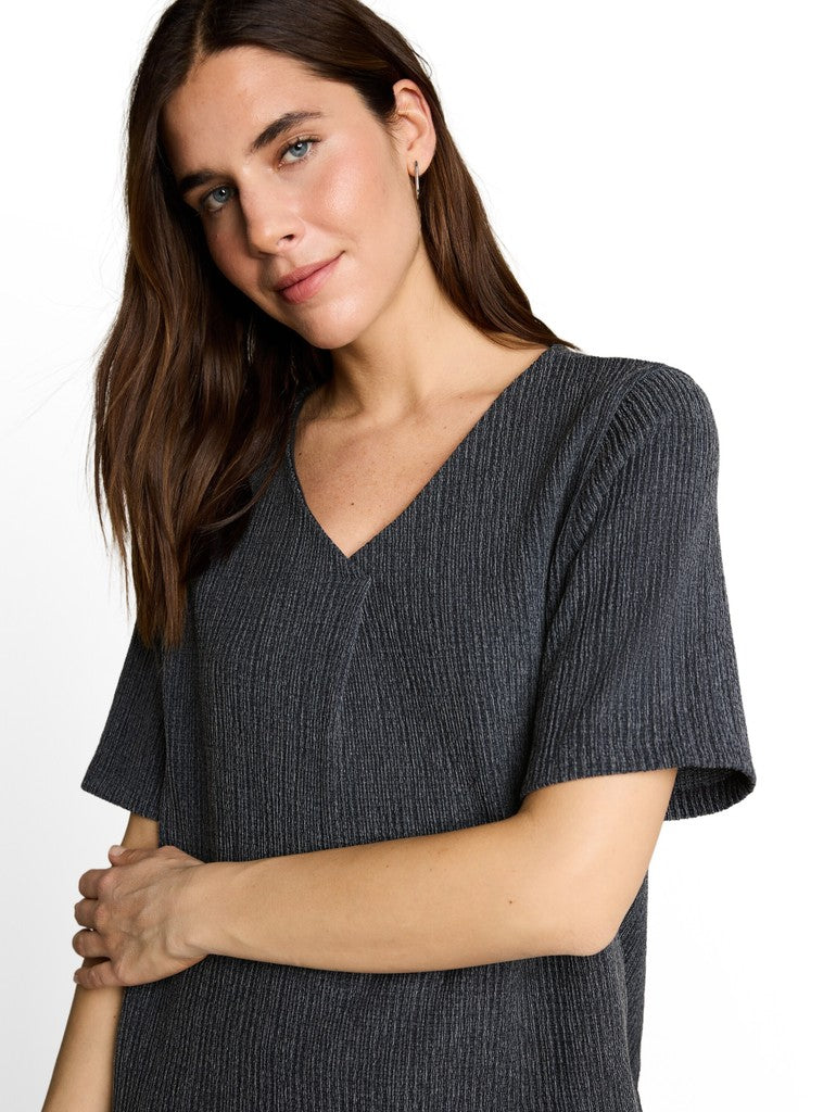 1052160 TOM TAILOR wmn - Crinkle T-Shirt mit V-Ausschnitt 40549 navy white structure