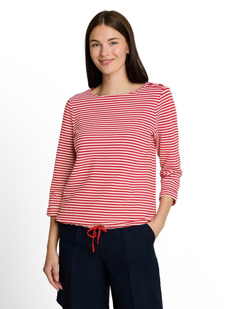 1045536 TOM TAILOR wmn - Longsleeve mit Kordelzug 40556 red offwhite regular stripe