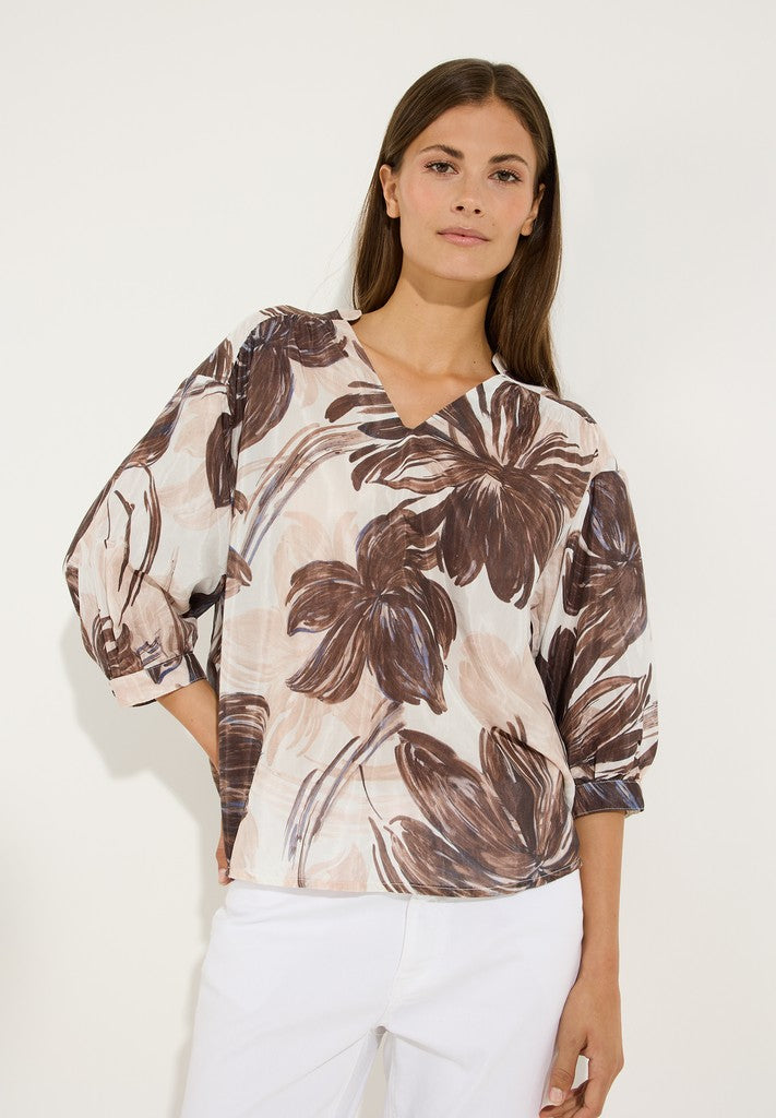 61052001 MORE&MORE - CO-Voile Print Bluse 5286 brushstroke flower print