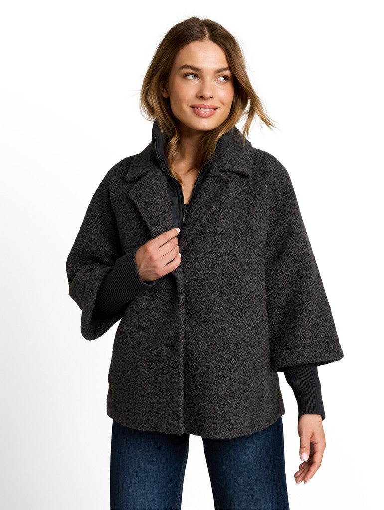1051134 TOM TAILOR wmn - Cosy Cape Jacke im 2-in-1-Look 41131 black grey melange boucle