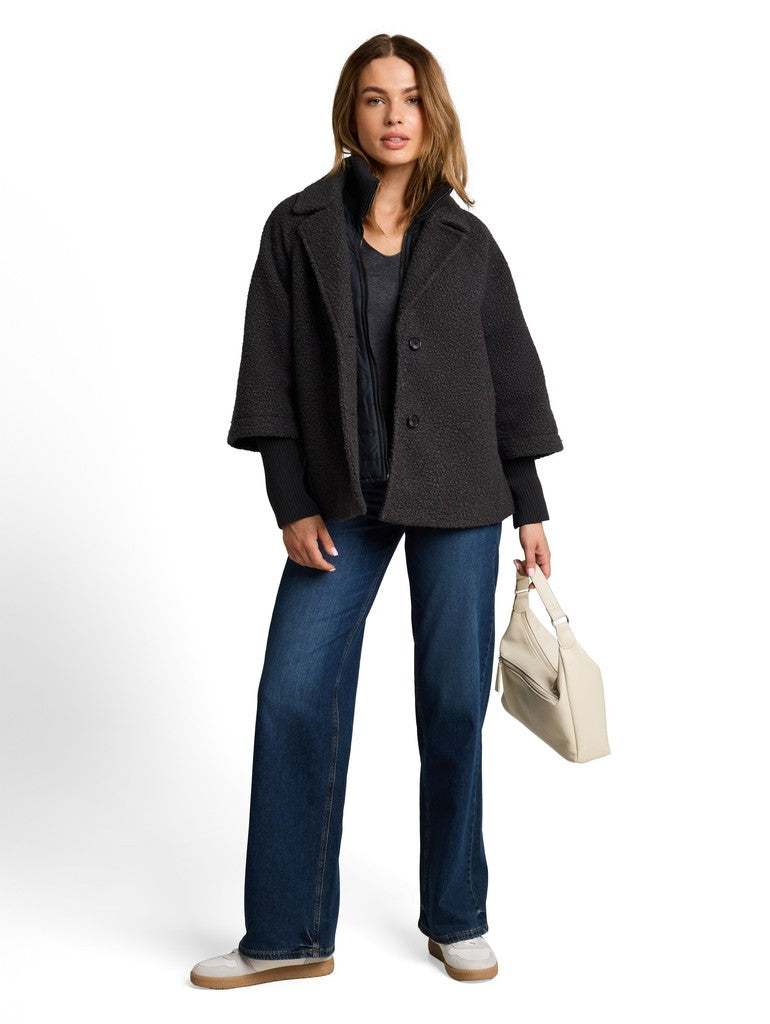 1051134 TOM TAILOR wmn - Cosy Cape Jacke im 2-in-1-Look 41131 black grey melange boucle