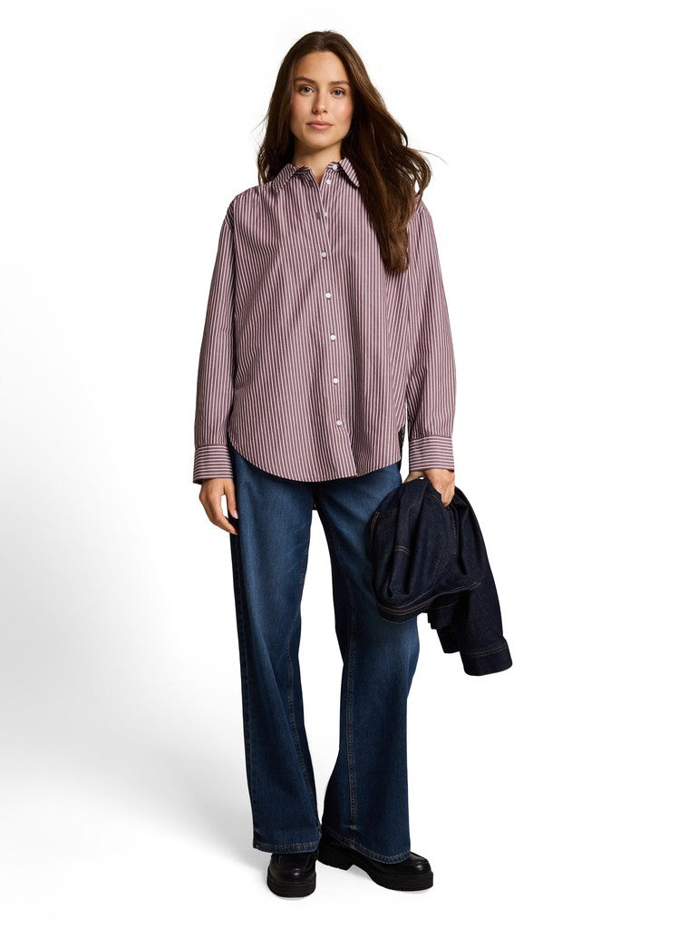 1052585 TOM TAILOR wmn - Loose Fit Popeline Hemdbluse 40843 preppy plum white stripe