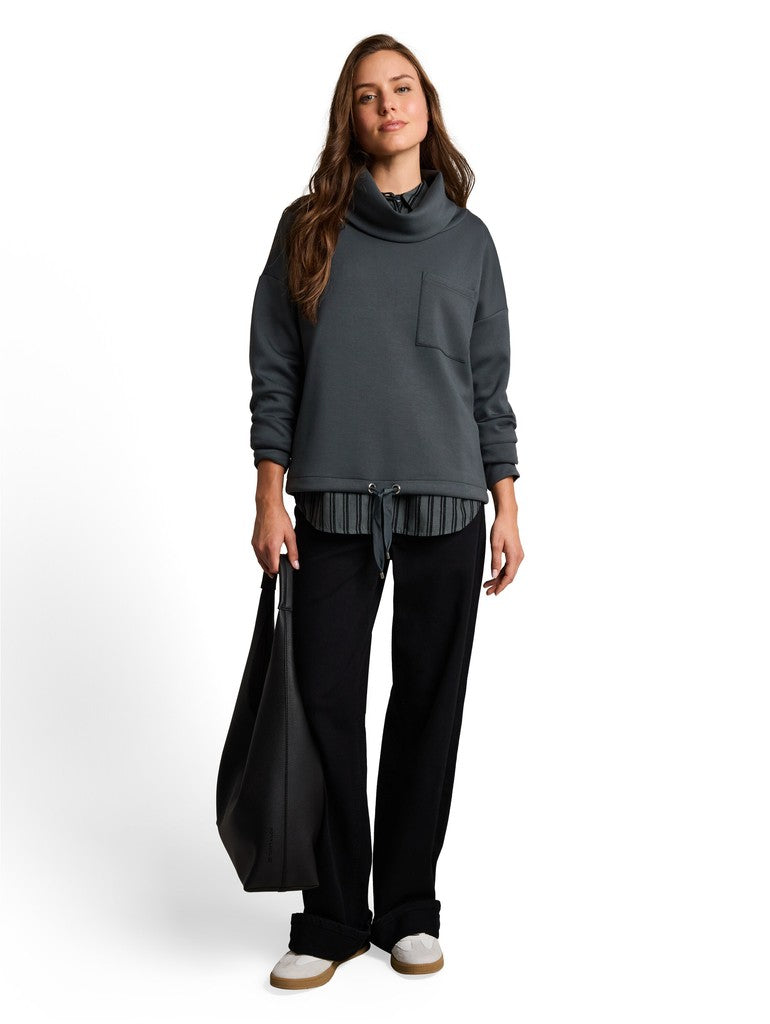 1052935 TOM TAILOR wmn - Scuba Sweatshirt mit Wasserfallkragen 14406 darkest olive
