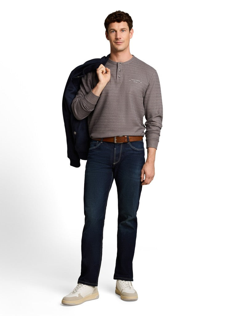 1052717 TOM TAILOR men - Henley Langarmshirt in Melange-Optik 40938 blue mint inject structure
