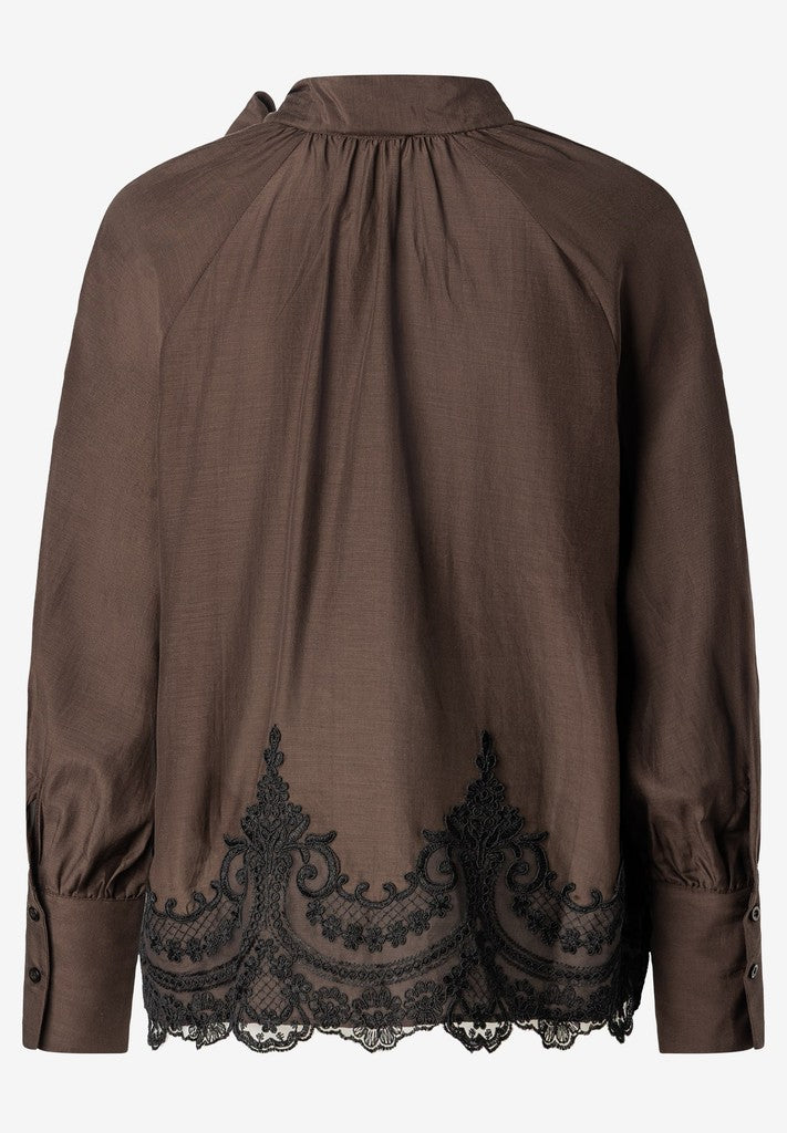 61092010 MORE&MORE - Lace Detailed Pussycat Bow Blouse 0279 espresso brown