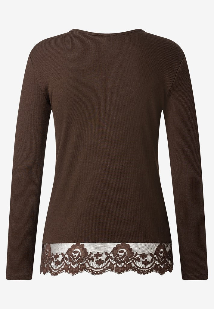 61090082 MORE&MORE - Longsleeve with Lace at Seam 0279 espresso brown