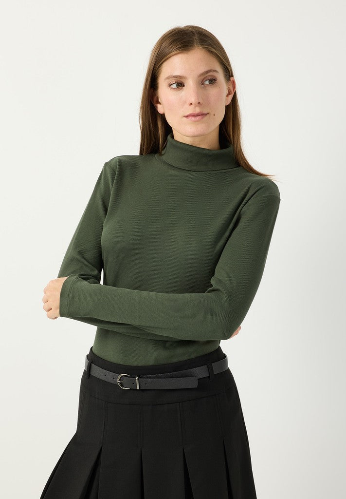61100060 MORE&MORE - Rollneck Shirt in Rip Jersey 0689 forest green