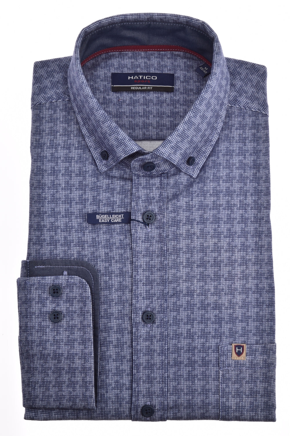 E20040-31202 HATICO - Hemd Regular Fit Langarm 173 druck mittelblau