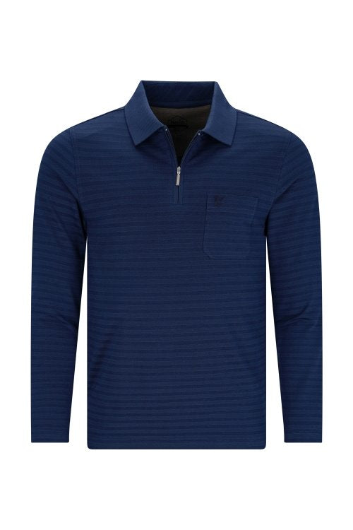 20106 HAJO - Poloshirt Zip Softknitgestreift 600 blau