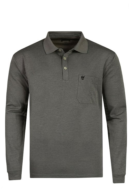 20072/3 HAJO - Softknit Polo Langarm 102 anthrazitmelange
