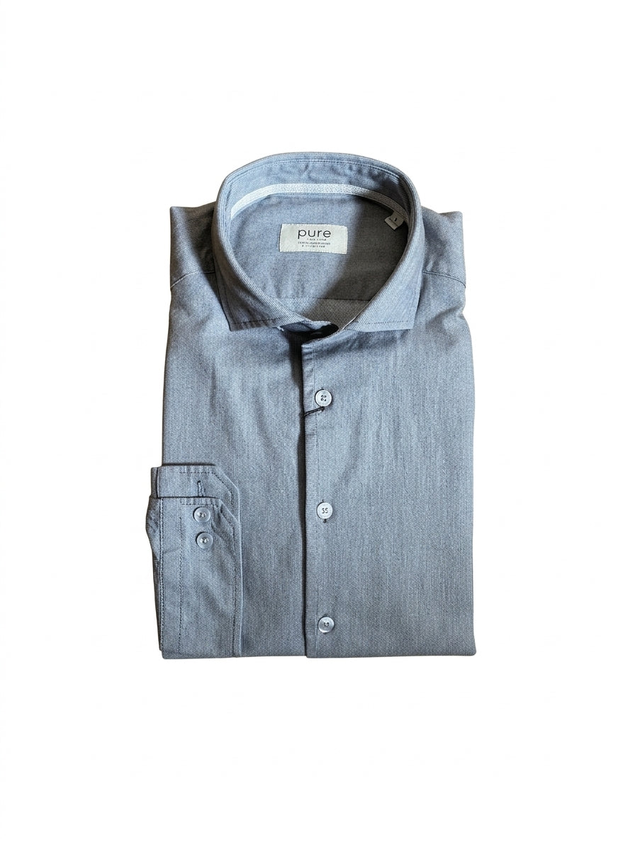 E41503-51707 PURE- Casual Hemd Langarm 710 uni grau