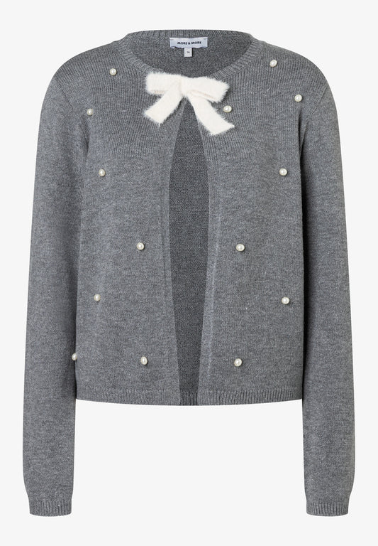51111200 MORE&MORE - Cardigan with Bow and Pearls 0740 warm grey