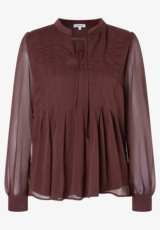 51102057 MORE&MORE Blouse with Pleats 0284 raisin brown