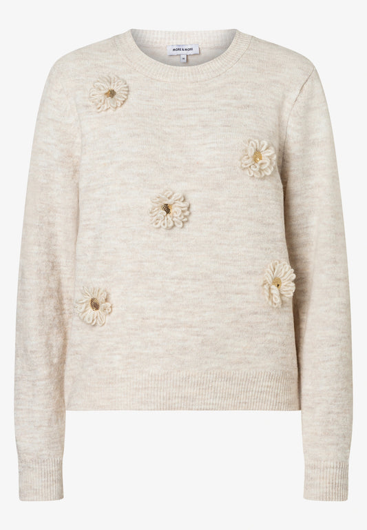 51641080 MORE&MORE - Pullover with Flowers 0038 powder creme