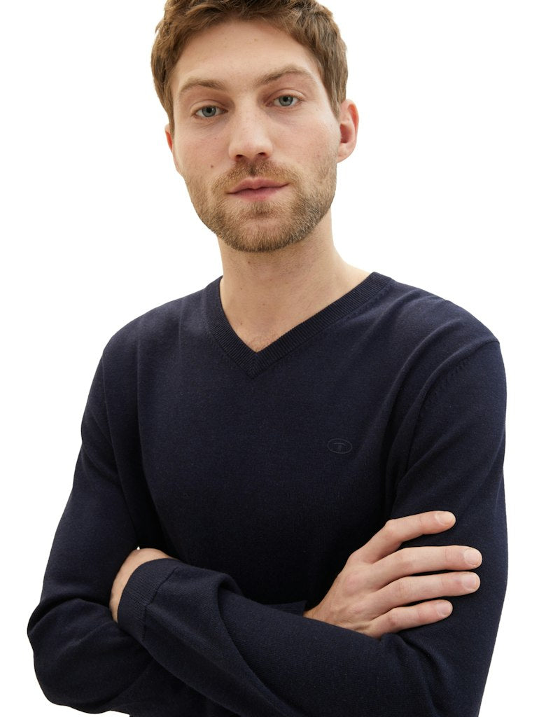 1038427 TOM TAILOR men - V-Ausschnitt Pullover 13160 navy