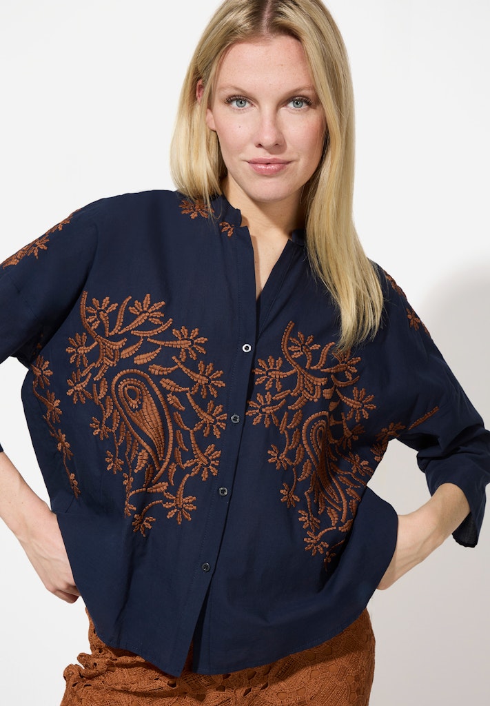 51062058 MORE&MORE Blouse Paisley Embroidery 0370 ink blue