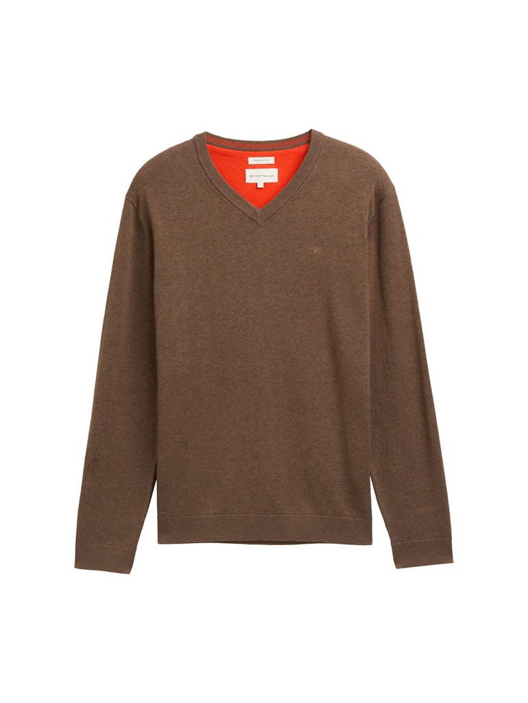 1039811 TOM TAILOR men - Pullover mit V-Ausschnitt 38678 dark taupe melange