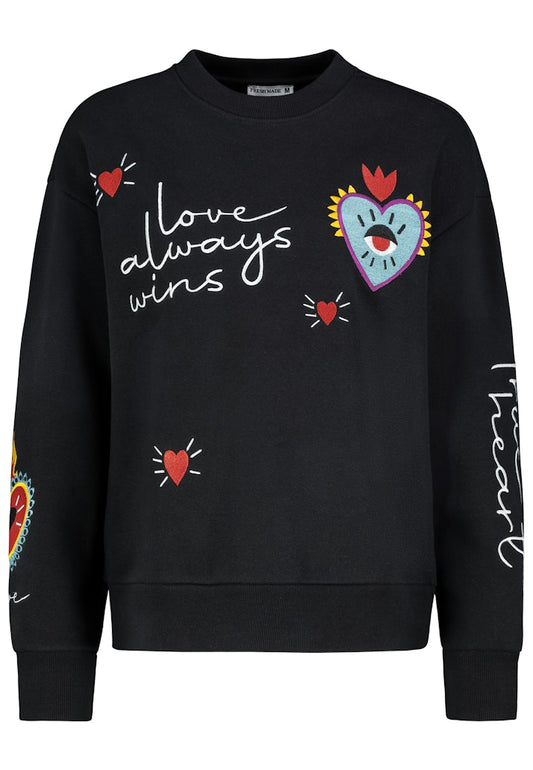 D10608BC02785A - AUTHENTIC STYLE wmn - Sweat mit Stick 23400 anthracite grey