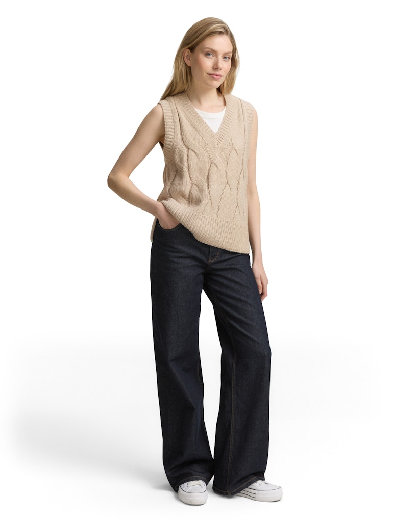 1047708 TOM TAILOR wmn - Pullunder mit Zopfmuster 38330 creme