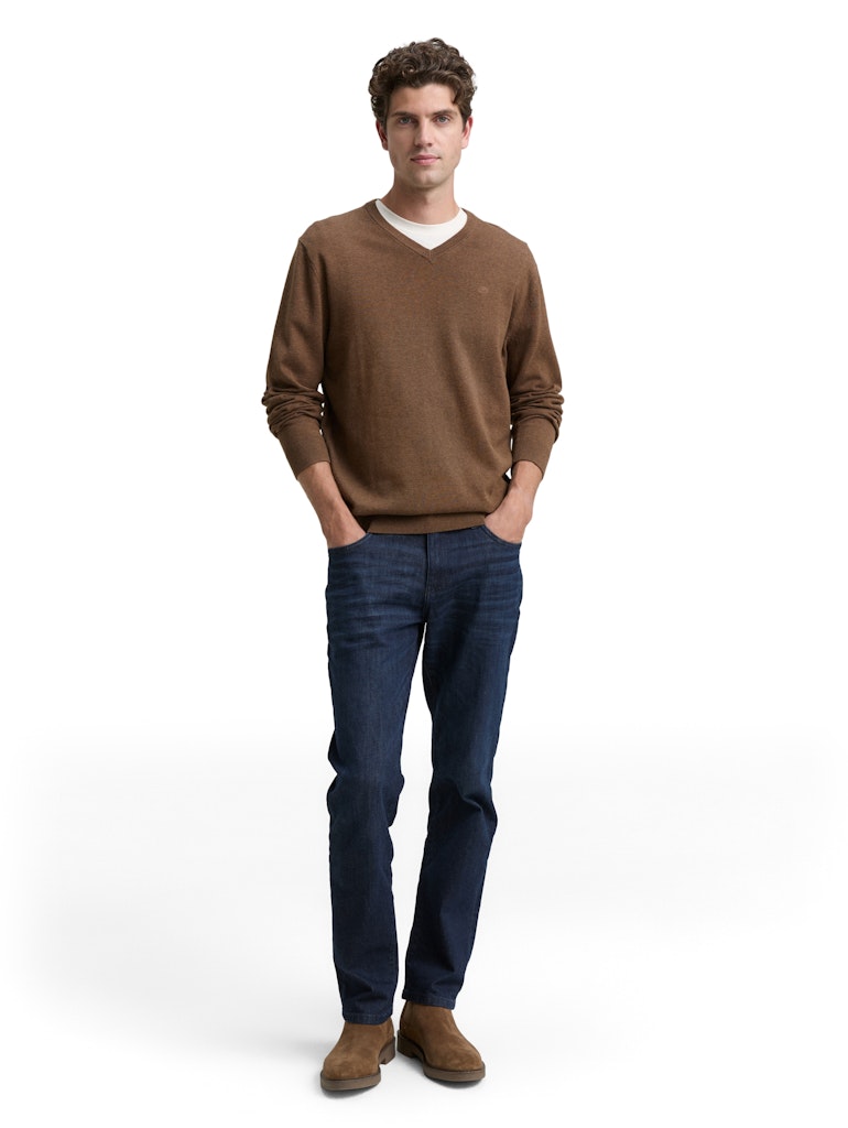 1039811 TOM TAILOR men - Pullover mit V-Ausschnitt 38678 dark taupe melange