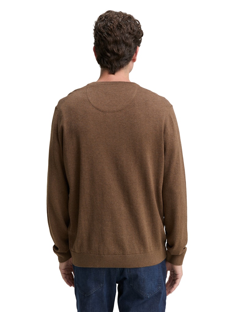 1039811 TOM TAILOR men - Pullover mit V-Ausschnitt 38678 dark taupe melange