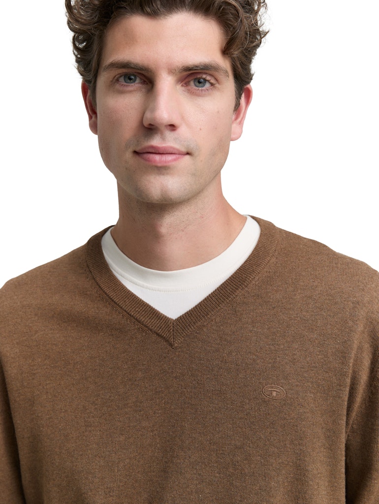 1039811 TOM TAILOR men - Pullover mit V-Ausschnitt 38678 dark taupe melange