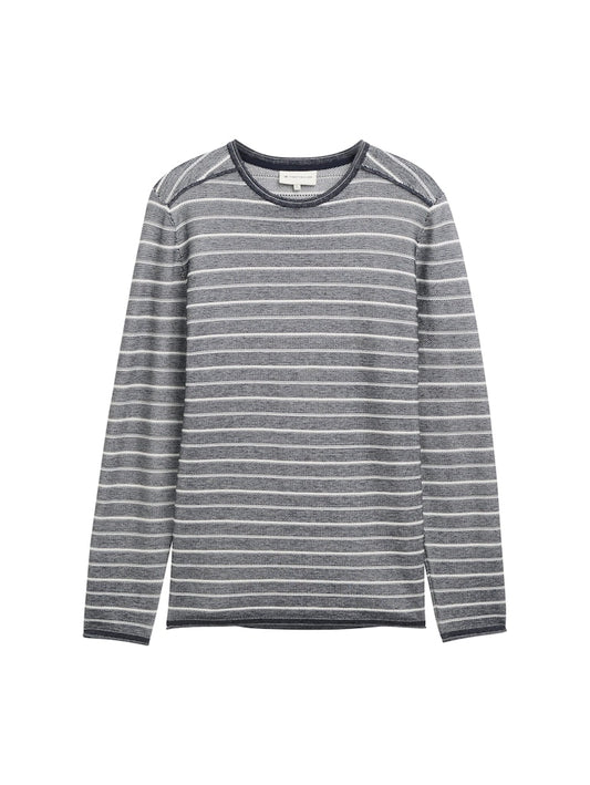 1048709 TOM TAILOR men - Strickpullover mit Rundhalsausschnitt 39199 offwhite navy stripe