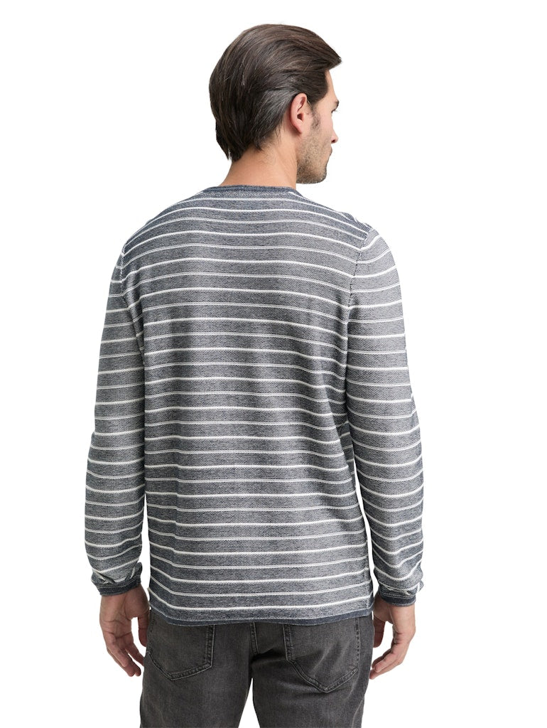 1048709 TOM TAILOR men - Strickpullover mit Rundhalsausschnitt 39199 offwhite navy stripe