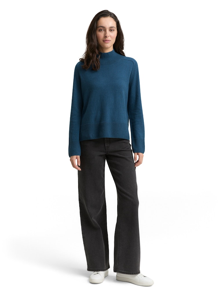 1047698 TOM TAILOR wmn - Strickpullover mit Stehkragen 38879 dark petrol melange