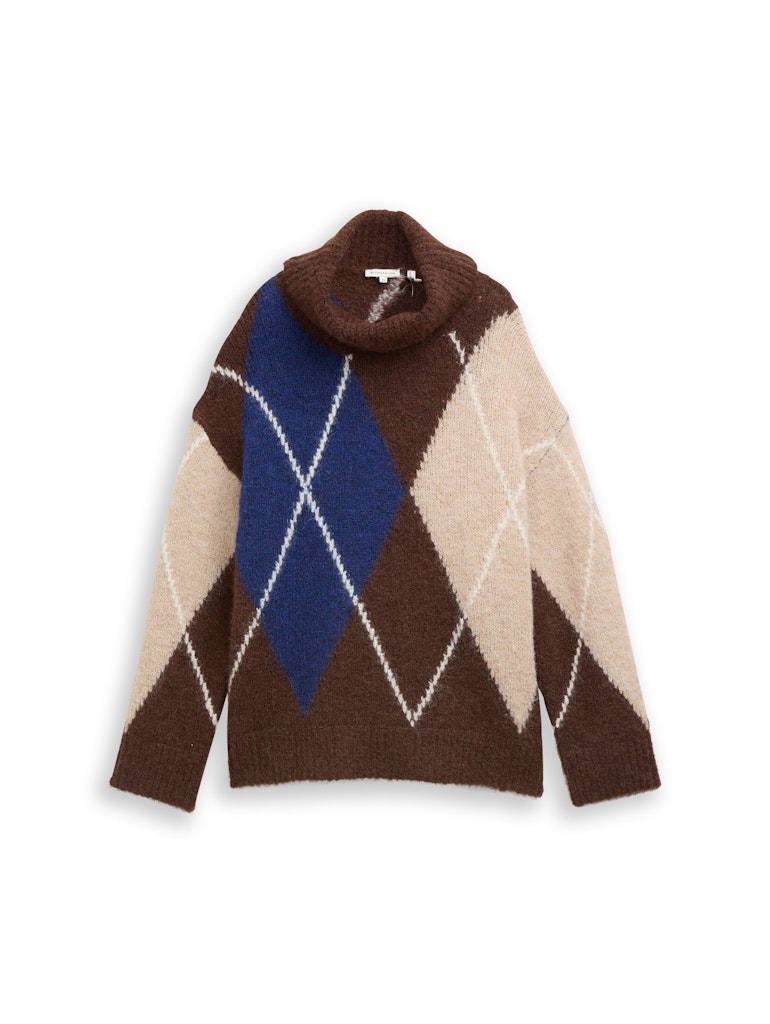 1049143 TOM TAILOR wmn - Oversize Rollkragenpullover  39173 brown blue argyle